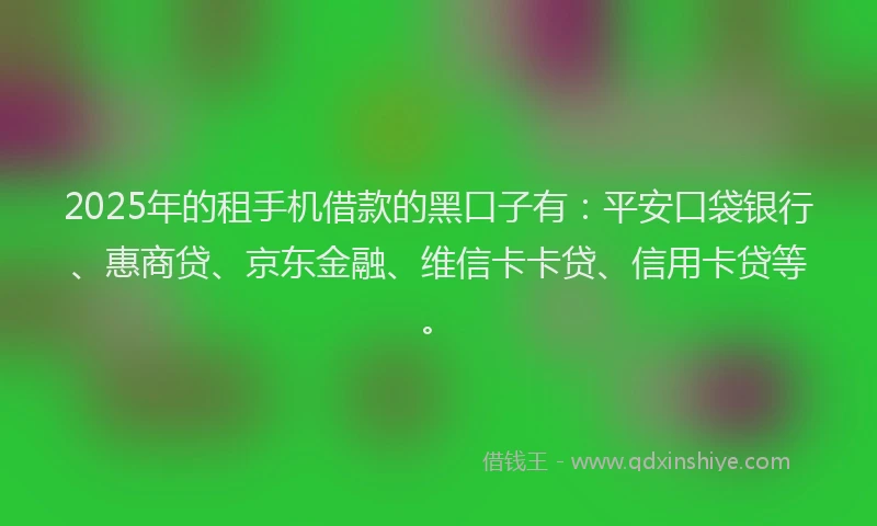 2025年的租手机借款的黑口子有：平安口袋银行、惠商贷、京东金融、维信卡卡贷、信用卡贷等。