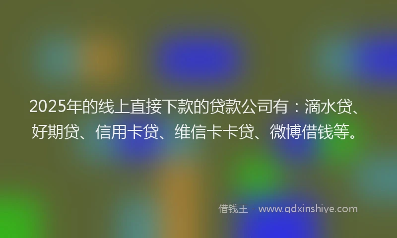 2025年的线上直接下款的贷款公司有：滴水贷、好期贷、信用卡贷、维信卡卡贷、微博借钱等。