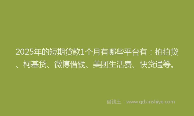2025年的短期贷款1个月有哪些平台有：拍拍贷、柯基贷、微博借钱、美团生活费、快贷通等。