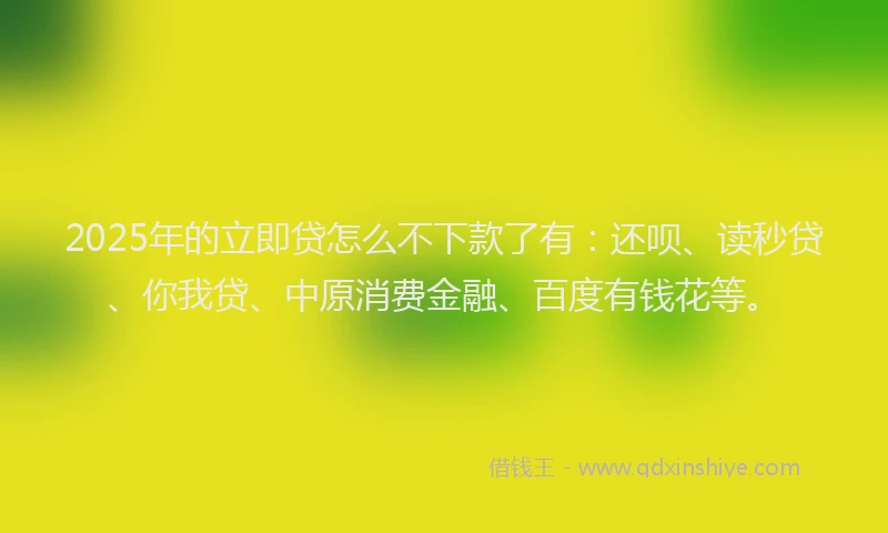 2025年的立即贷怎么不下款了有：还呗、读秒贷、你我贷、中原消费金融、百度有钱花等。