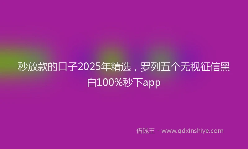 秒放款的口子2025年精选，罗列五个无视征信黑白100%秒下app