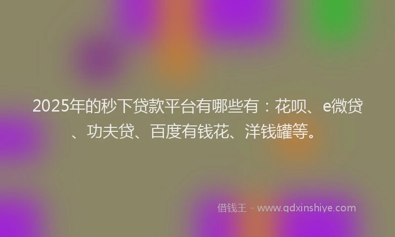 2025年的秒下贷款平台有哪些有：花呗、e微贷、功夫贷、百度有钱花、洋钱罐等。