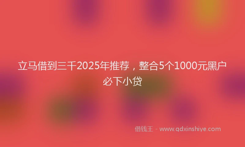 立马借到三千2025年推荐，整合5个1000元黑户必下小贷