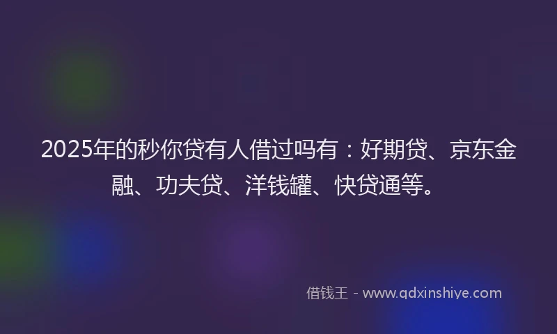 2025年的秒你贷有人借过吗有：好期贷、京东金融、功夫贷、洋钱罐、快贷通等。