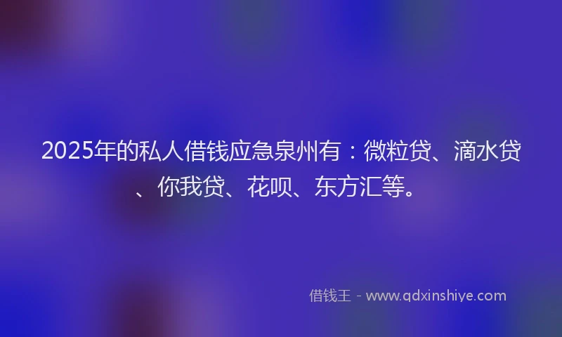 2025年的私人借钱应急泉州有：微粒贷、滴水贷、你我贷、花呗、东方汇等。