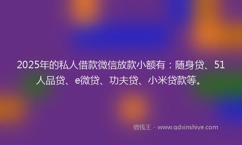 2025年的私人借款微信放款小额有：随身贷、51人品贷、e微贷、功夫贷、小米贷款等。