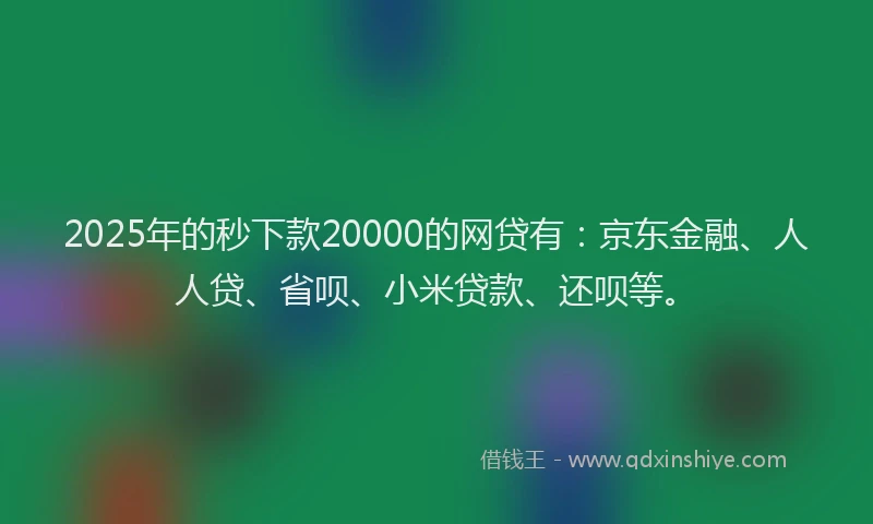 2025年的秒下款20000的网贷有：京东金融、人人贷、省呗、小米贷款、还呗等。