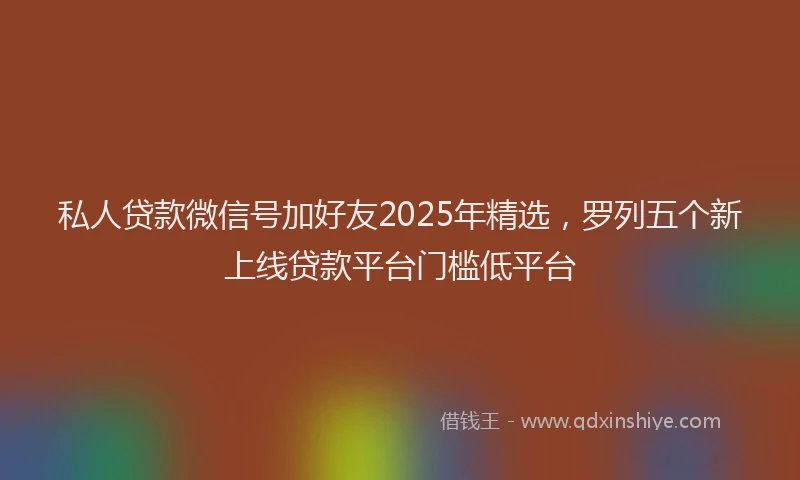 私人贷款微信号加好友2025年精选，罗列五个新上线贷款平台门槛低平台