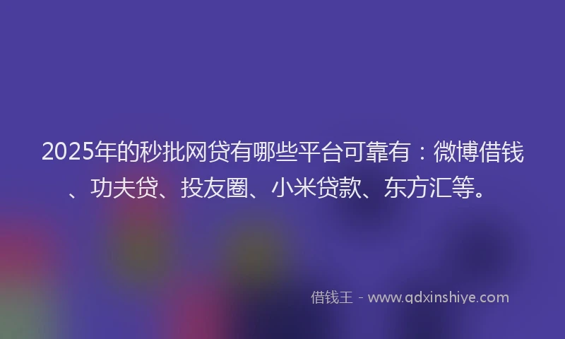 2025年的秒批网贷有哪些平台可靠有：微博借钱、功夫贷、投友圈、小米贷款、东方汇等。