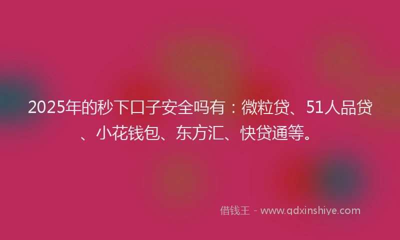 2025年的秒下口子安全吗有：微粒贷、51人品贷、小花钱包、东方汇、快贷通等。
