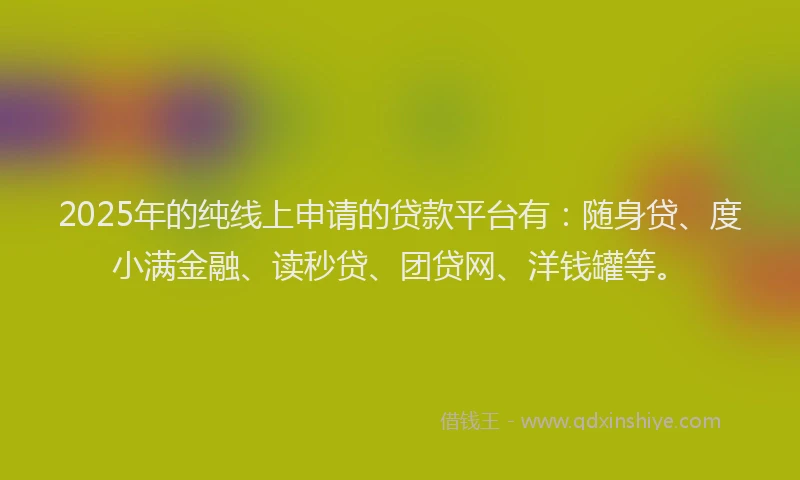 2025年的纯线上申请的贷款平台有：随身贷、度小满金融、读秒贷、团贷网、洋钱罐等。