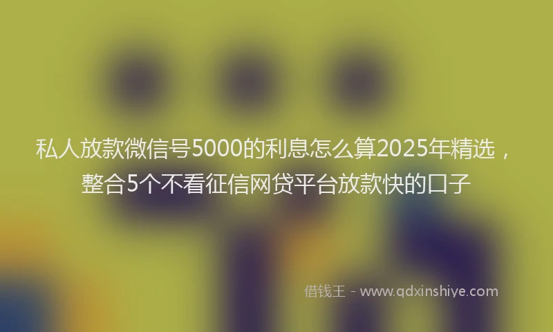 私人放款微信号5000的利息怎么算2025年精选，整合5个不看征信网贷平台放款快的口子