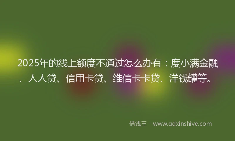 2025年的线上额度不通过怎么办有：度小满金融、人人贷、信用卡贷、维信卡卡贷、洋钱罐等。