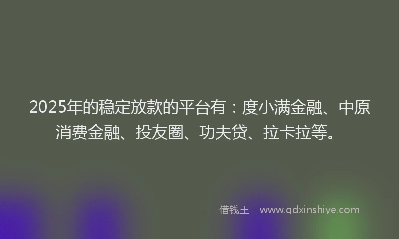 2025年的稳定放款的平台有：度小满金融、中原消费金融、投友圈、功夫贷、拉卡拉等。