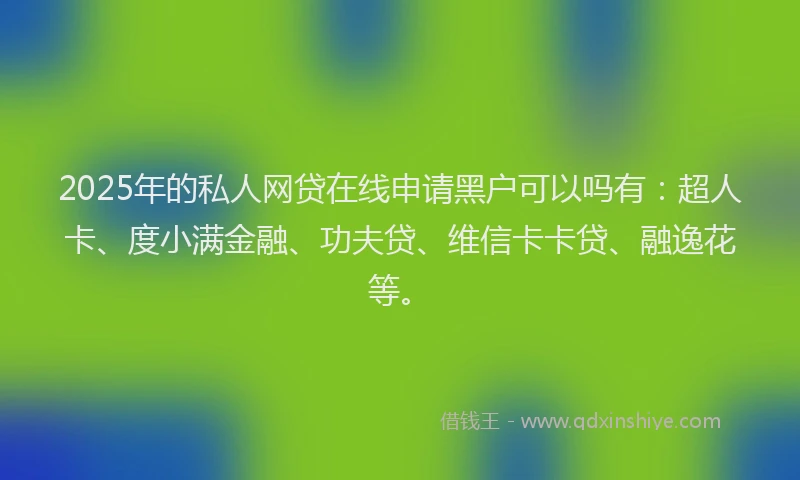 2025年的私人网贷在线申请黑户可以吗有：超人卡、度小满金融、功夫贷、维信卡卡贷、融逸花等。