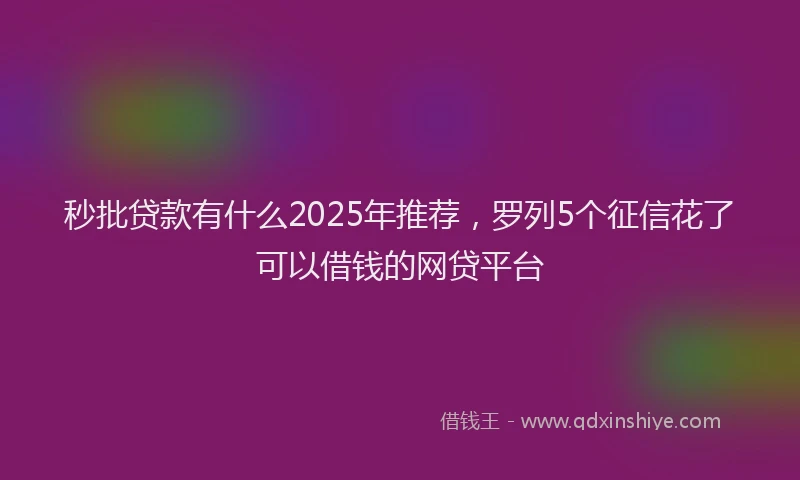 秒批贷款有什么2025年推荐，罗列5个征信花了可以借钱的网贷平台