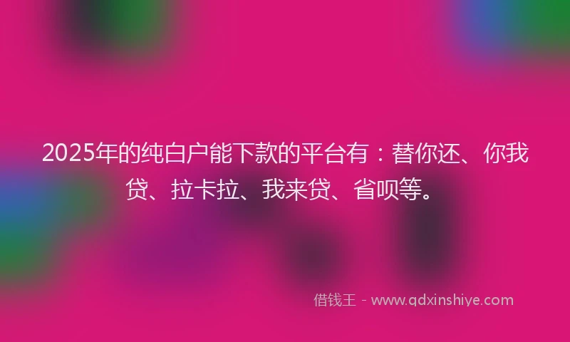 2025年的纯白户能下款的平台有：替你还、你我贷、拉卡拉、我来贷、省呗等。