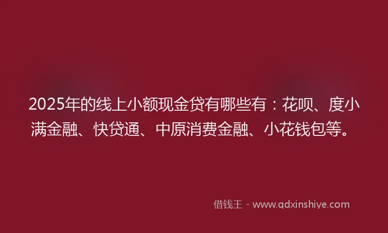 2025年的线上小额现金贷有哪些有：花呗、度小满金融、快贷通、中原消费金融、小花钱包等。