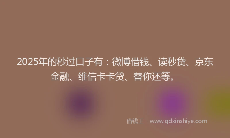 2025年的秒过口子有：微博借钱、读秒贷、京东金融、维信卡卡贷、替你还等。