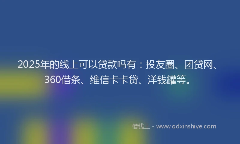 2025年的线上可以贷款吗有：投友圈、团贷网、360借条、维信卡卡贷、洋钱罐等。
