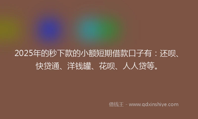 2025年的秒下款的小额短期借款口子有：还呗、快贷通、洋钱罐、花呗、人人贷等。