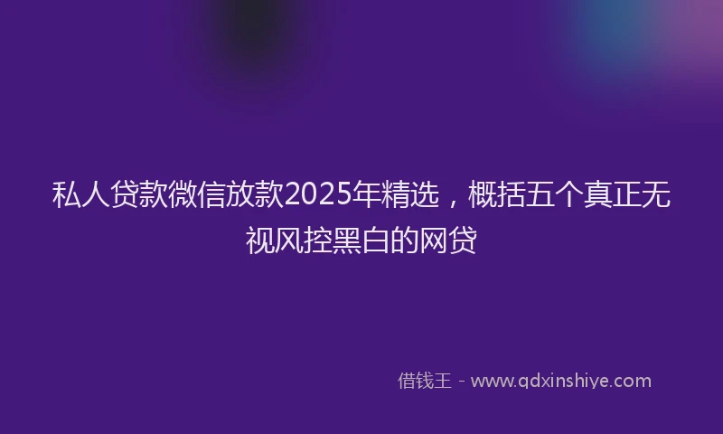 私人贷款微信放款2025年精选，概括五个真正无视风控黑白的网贷