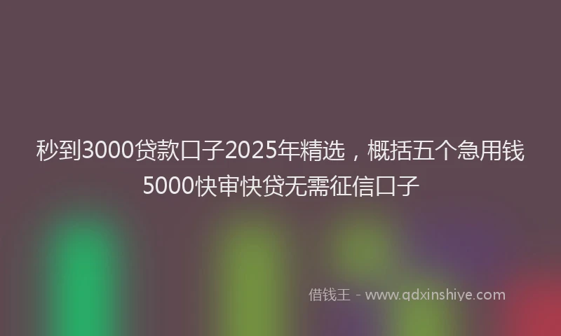 秒到3000贷款口子2025年精选，概括五个急用钱5000快审快贷无需征信口子