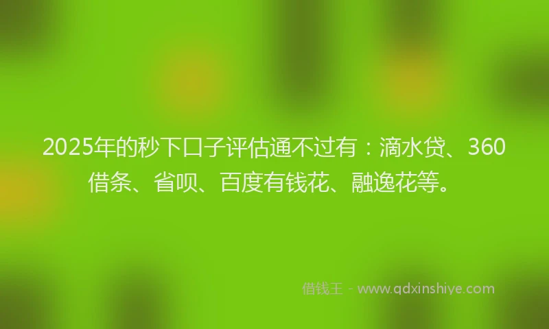 2025年的秒下口子评估通不过有：滴水贷、360借条、省呗、百度有钱花、融逸花等。