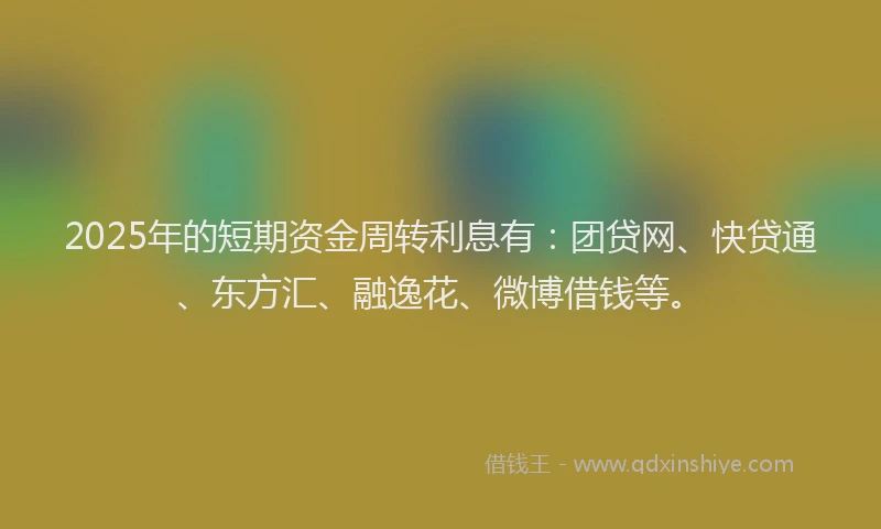 2025年的短期资金周转利息有：团贷网、快贷通、东方汇、融逸花、微博借钱等。