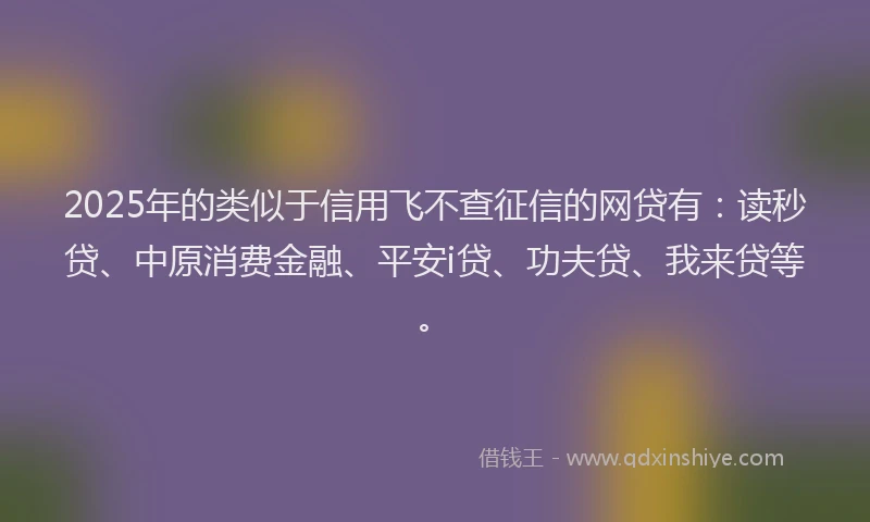 2025年的类似于信用飞不查征信的网贷有：读秒贷、中原消费金融、平安i贷、功夫贷、我来贷等。