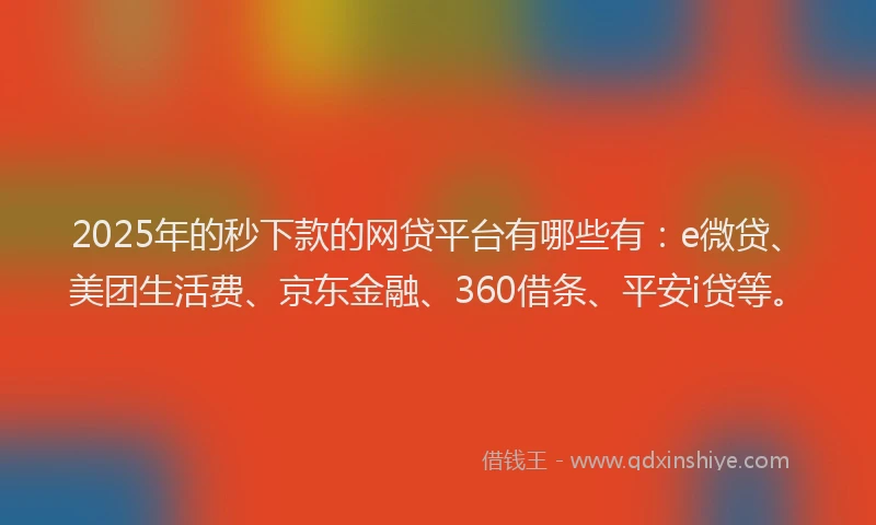 2025年的秒下款的网贷平台有哪些有：e微贷、美团生活费、京东金融、360借条、平安i贷等。