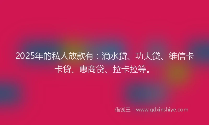 2025年的私人放款有：滴水贷、功夫贷、维信卡卡贷、惠商贷、拉卡拉等。