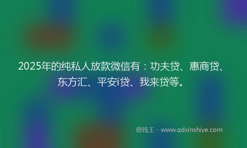 2025年的纯私人放款微信有：功夫贷、惠商贷、东方汇、平安i贷、我来贷等。