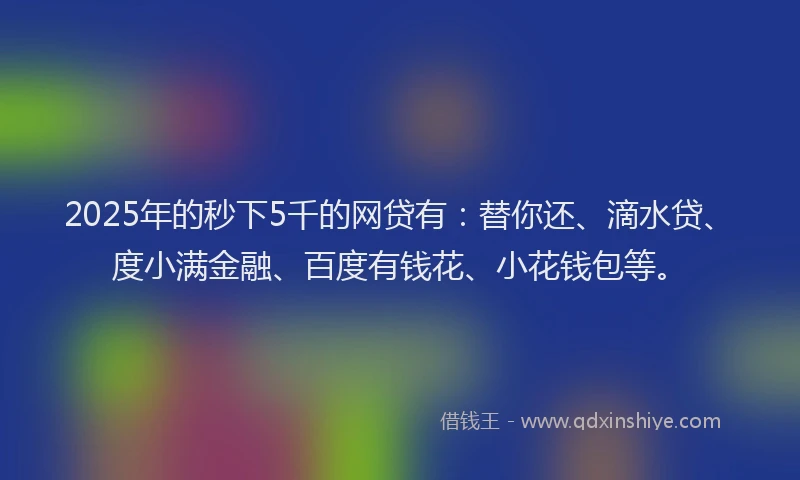 2025年的秒下5千的网贷有：替你还、滴水贷、度小满金融、百度有钱花、小花钱包等。