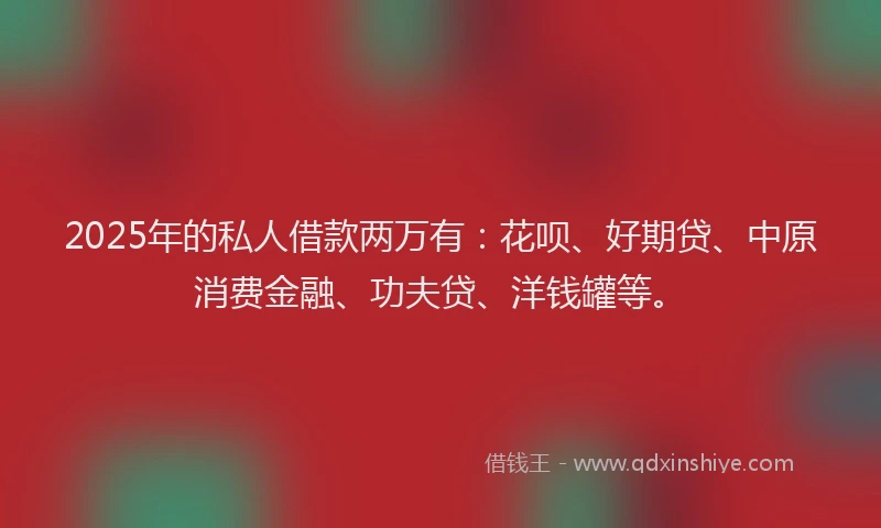 2025年的私人借款两万有：花呗、好期贷、中原消费金融、功夫贷、洋钱罐等。