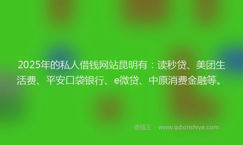 2025年的私人借钱网站昆明有：读秒贷、美团生活费、平安口袋银行、e微贷、中原消费金融等。