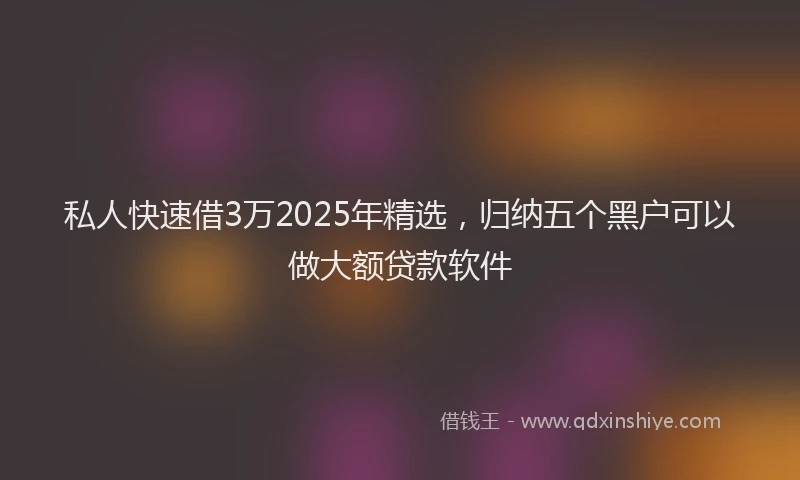 私人快速借3万2025年精选，归纳五个黑户可以做大额贷款软件