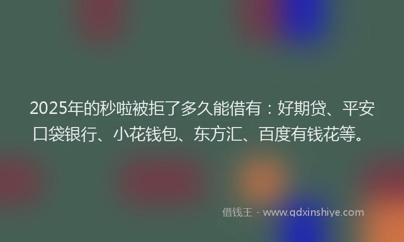 2025年的秒啦被拒了多久能借有：好期贷、平安口袋银行、小花钱包、东方汇、百度有钱花等。