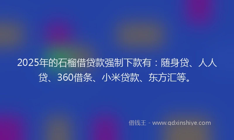 2025年的石榴借贷款强制下款有：随身贷、人人贷、360借条、小米贷款、东方汇等。