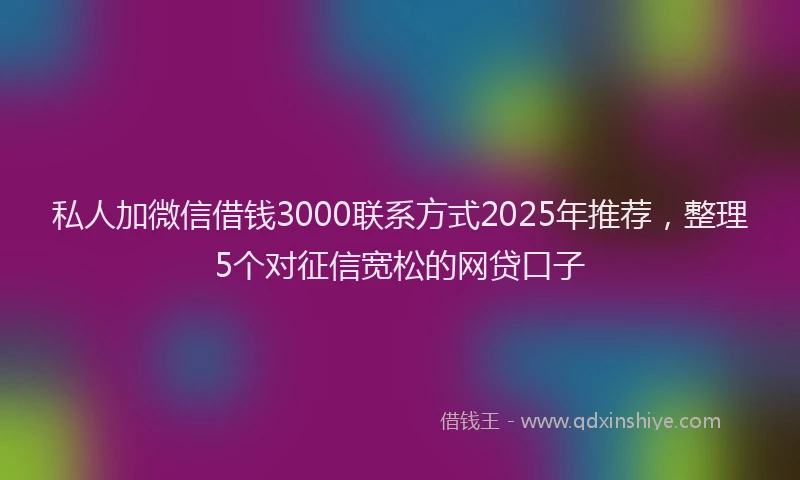 私人加微信借钱3000联系方式2025年推荐，整理5个对征信宽松的网贷口子