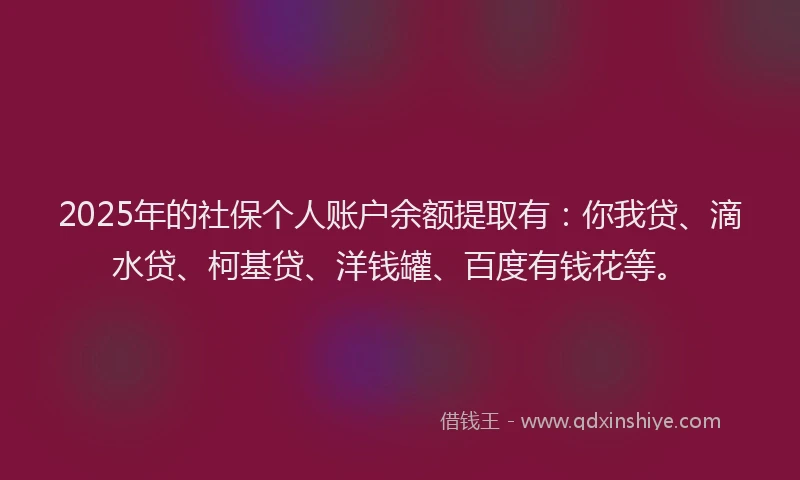 2025年的社保个人账户余额提取有：你我贷、滴水贷、柯基贷、洋钱罐、百度有钱花等。