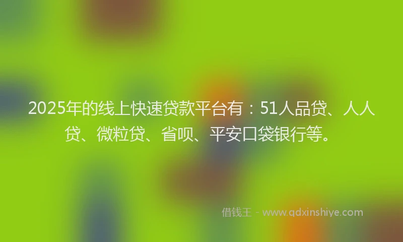 2025年的线上快速贷款平台有：51人品贷、人人贷、微粒贷、省呗、平安口袋银行等。