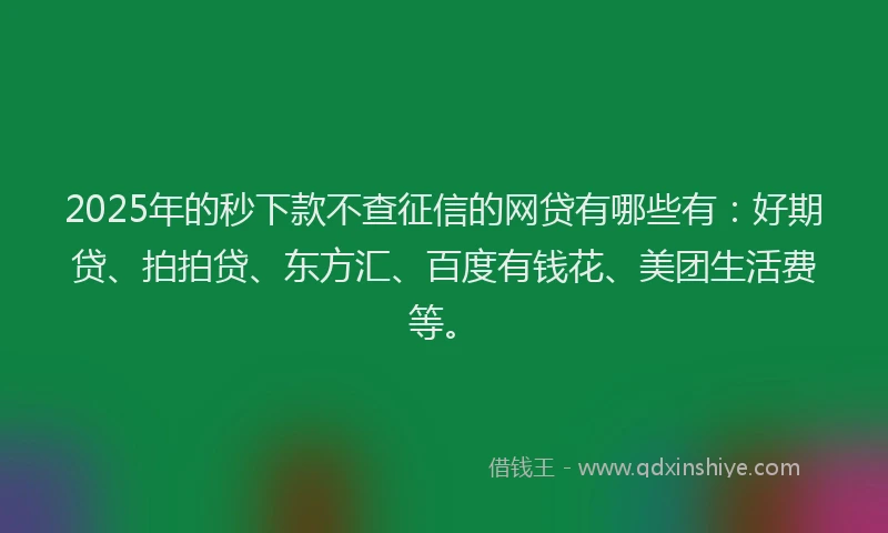 2025年的秒下款不查征信的网贷有哪些有：好期贷、拍拍贷、东方汇、百度有钱花、美团生活费等。