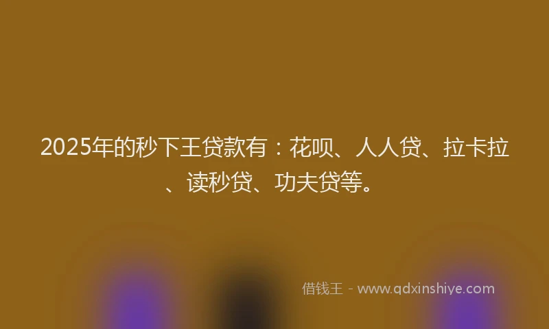 2025年的秒下王贷款有：花呗、人人贷、拉卡拉、读秒贷、功夫贷等。