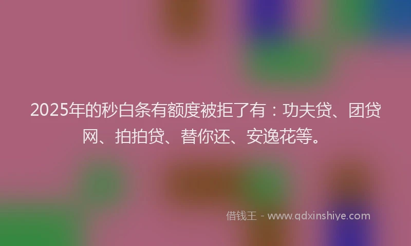 2025年的秒白条有额度被拒了有：功夫贷、团贷网、拍拍贷、替你还、安逸花等。