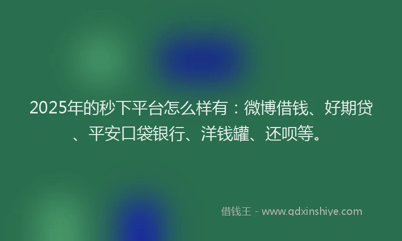 2025年的秒下平台怎么样有：微博借钱、好期贷、平安口袋银行、洋钱罐、还呗等。