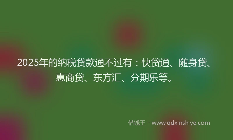 2025年的纳税贷款通不过有：快贷通、随身贷、惠商贷、东方汇、分期乐等。