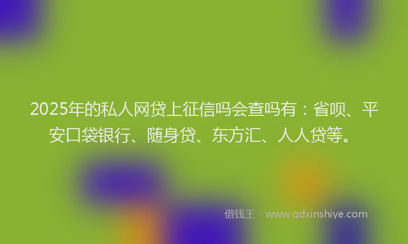 2025年的私人网贷上征信吗会查吗有：省呗、平安口袋银行、随身贷、东方汇、人人贷等。