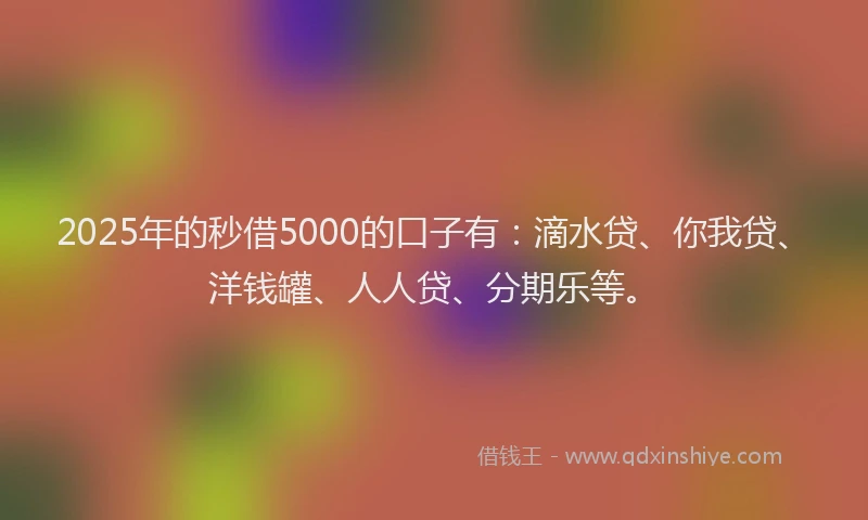 2025年的秒借5000的口子有：滴水贷、你我贷、洋钱罐、人人贷、分期乐等。