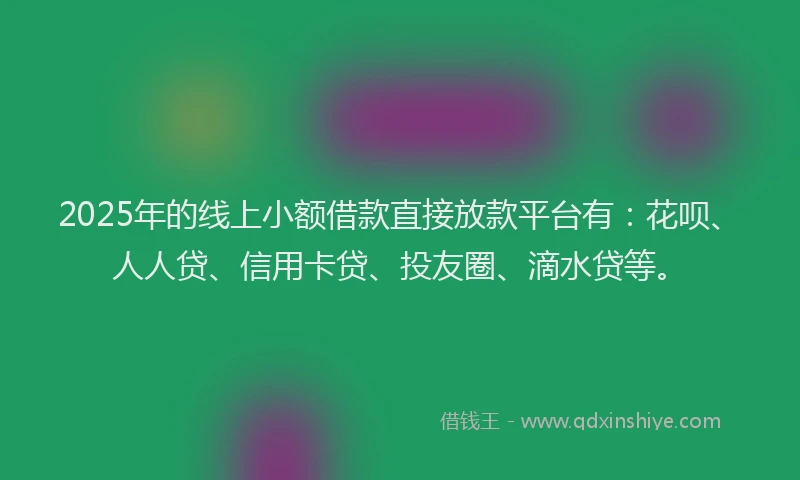 2025年的线上小额借款直接放款平台有：花呗、人人贷、信用卡贷、投友圈、滴水贷等。